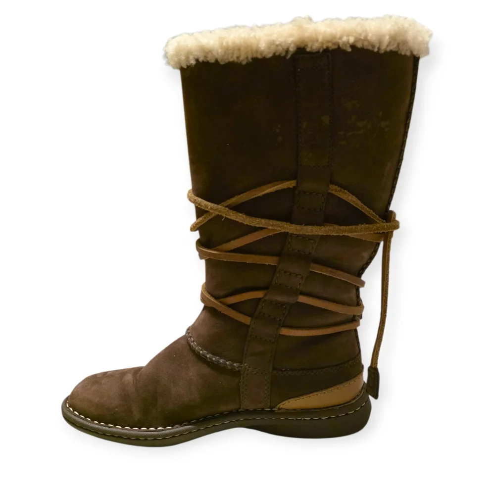 UGG Catalina 1634 Suede & Shearling Women's Tan Shearling Lace-Up Tall Boots